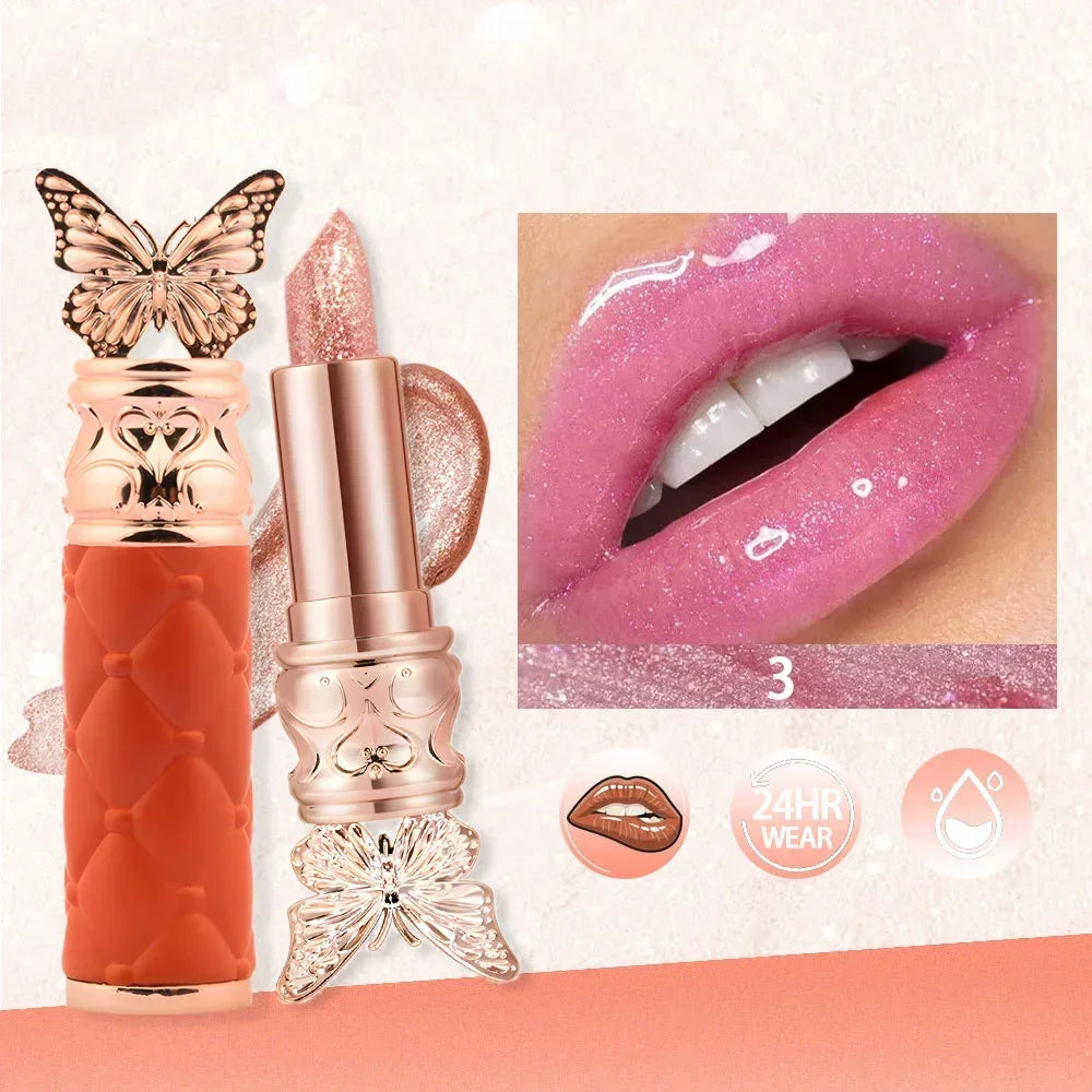 Hua Fei Butterfly Dance Pearlescent Color Changing Lipstick Moisturizing Moisturizing Not easy to take off makeup Lip gloss