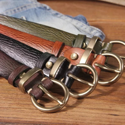 Genuine Leather Brass Buckle Belt for Women | Jeans Casual Dress |  Ladies Designer Trendy Belts Waistband