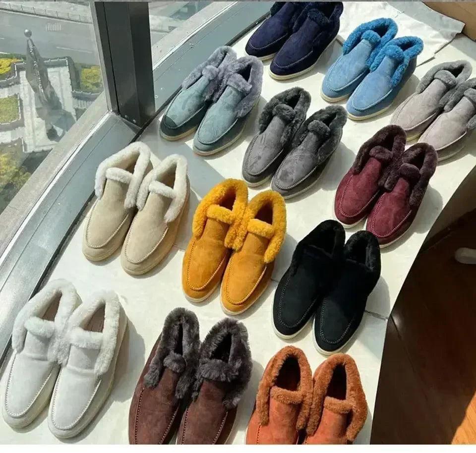 Fur ankle boots women’s cow suede loafers high quality 2025 winter flat shoes integrated warm snow
