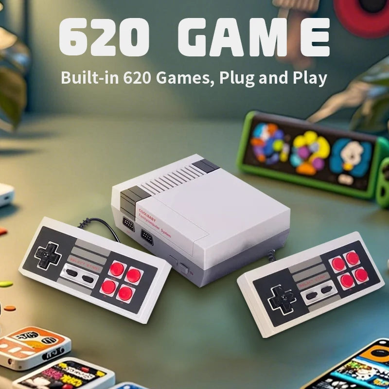 Handheld Family Recreation Video Console AV Output Retro Built-in 620 Classic Games Dual Gamepad Gaming Player  Toys Holiday Gif