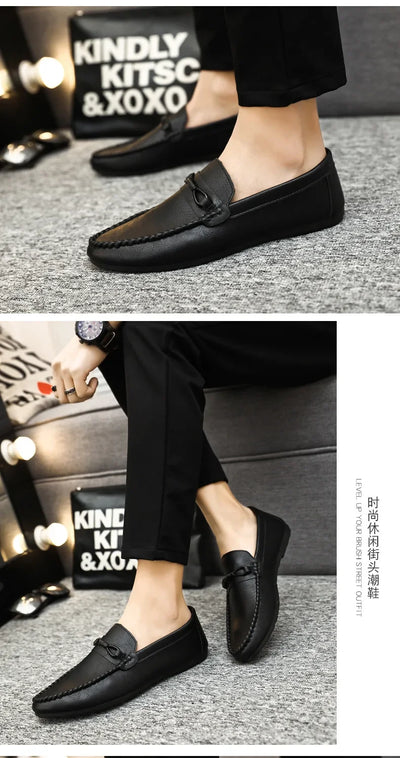 Summer New Men's Loafers Comfortable Flat Casual Shoes Men Breathable Moccasins Slip-On Soft Leather Driving Shoes 2025