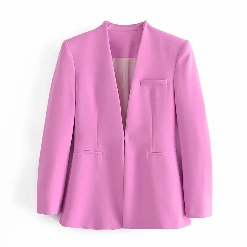 New Autumn Blazers Women Suit Coats Candy Color V Neck Long Sleeve Elegant Casual Jacktets