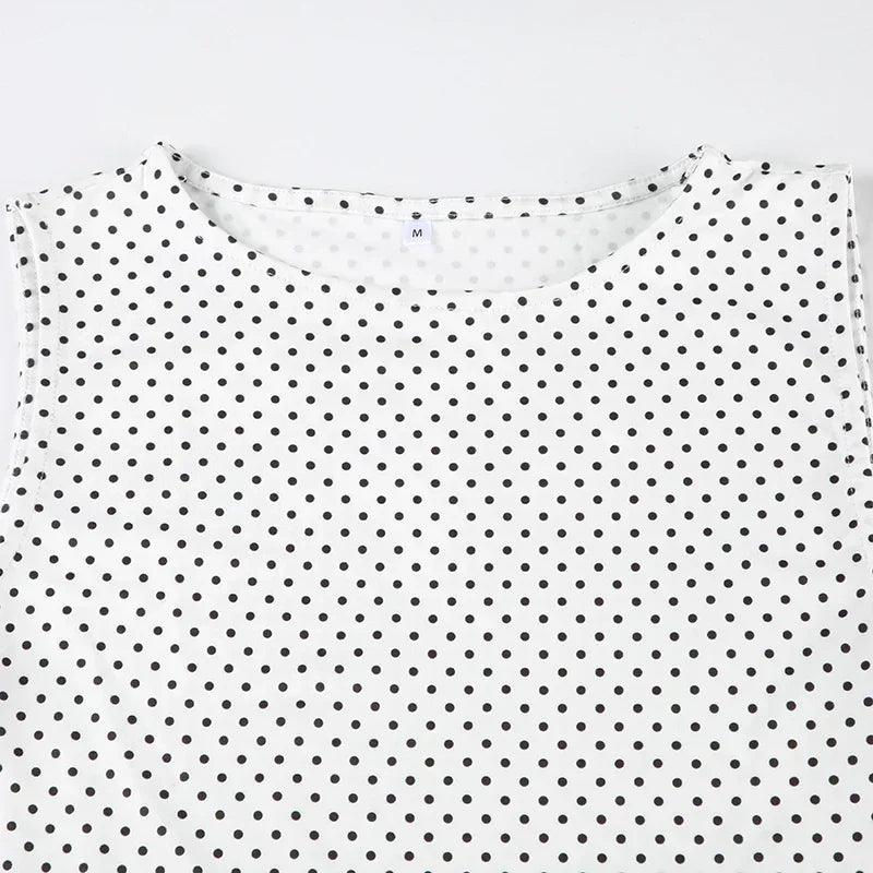 Sleeveless short dot print women dresses slim fit elegant simple office lady trendy clothes