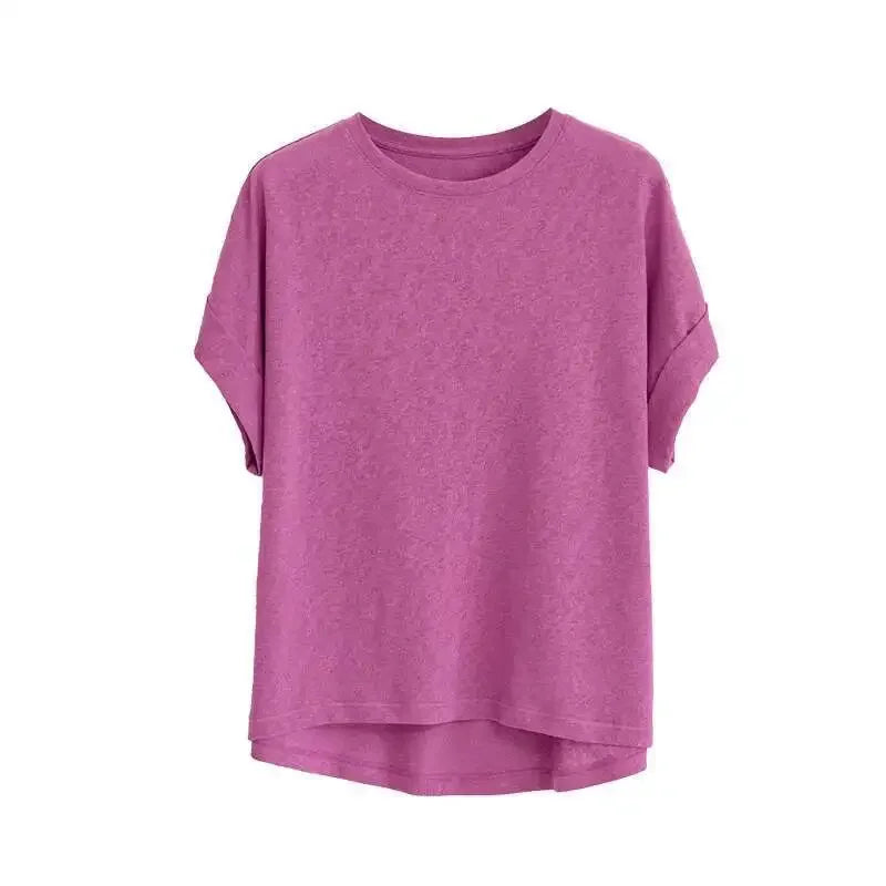 Women's Linen Round Neck Transparent Tops