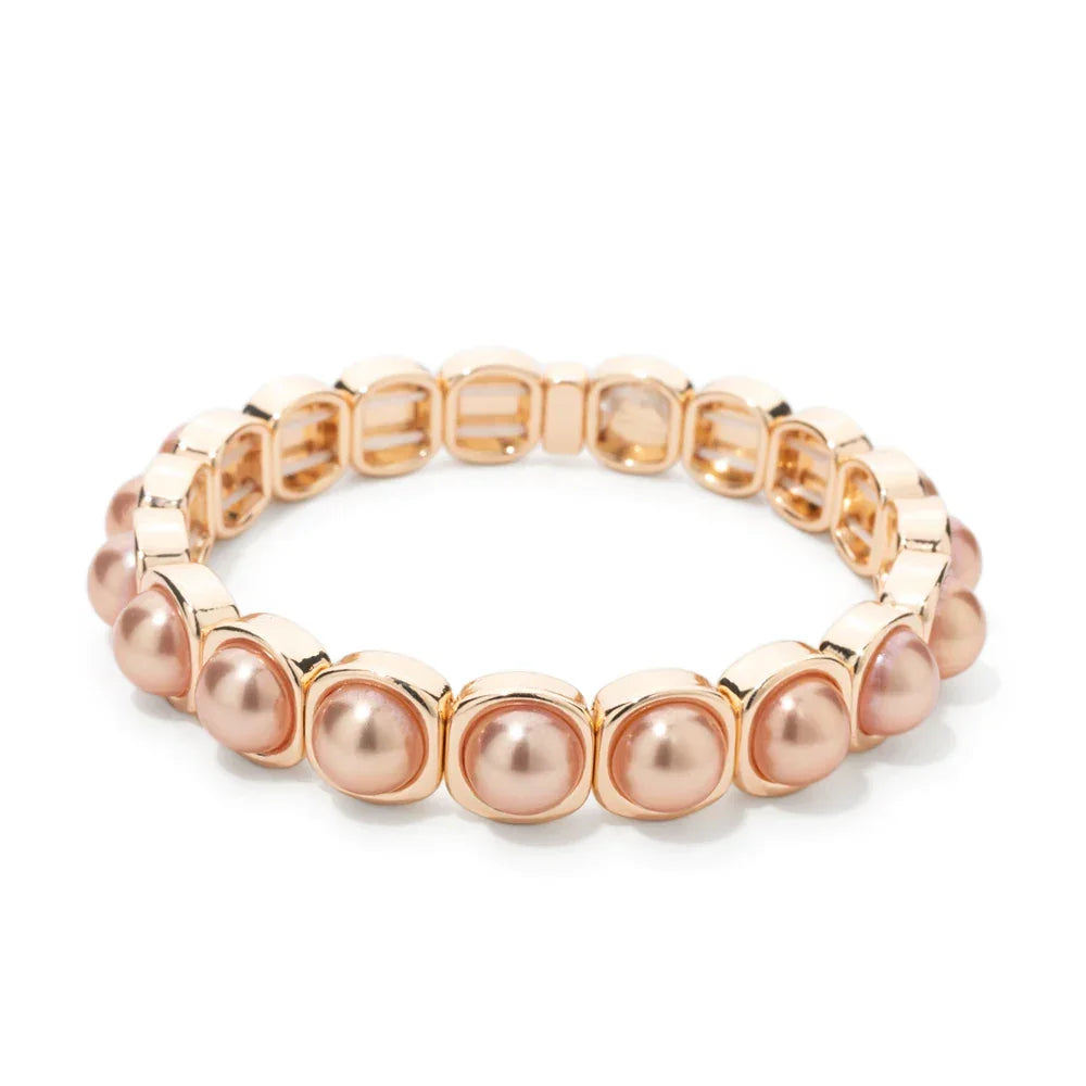 2024 New Enamel Bracelets For Women Colorful Pearl Charm Gold Color Bangle Bohomian Elastic Hand Jewelry