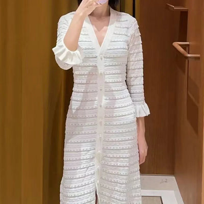 Women's long-sleeved V-neck slim-fit maxi dress with rivet design Evening dresses Elegant party Woman clothing