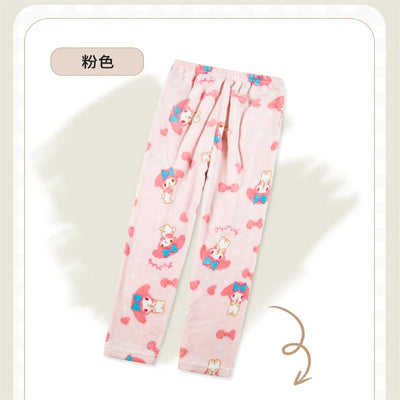 My Melody Flannel Pajamas Pants, Kuromi Loungewear, Loose, Comfortable, Warm, Thick Fleece Pant, Hello Kitty