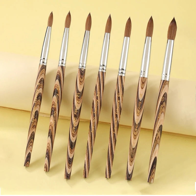 Prue Kolinsky Acrylic Nail Brush Oval Round Head Spliced Wood Handle Professional Salon Quality for Acrylic Powder Size 8-20#