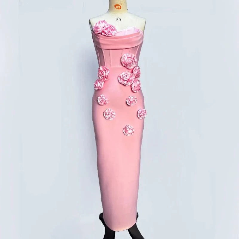 Pink Red Women Off the Shoulder Florals Bodycon