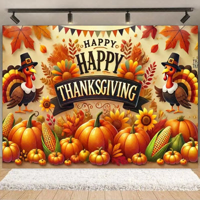 Autumn Harves Happy Thanksgiving Background Pumpkin Turkey Orange Backdrop Banner Party Decorations Supplies Family Party Gifts