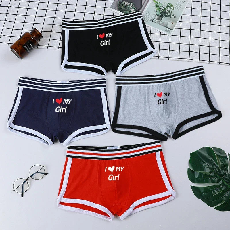 Sexy Couples Lovers Cotton Underwear I LOVE MY GIRL Men Boxer Shorts Homme Lingerie Women's Panties Cotton Underwears Boxers