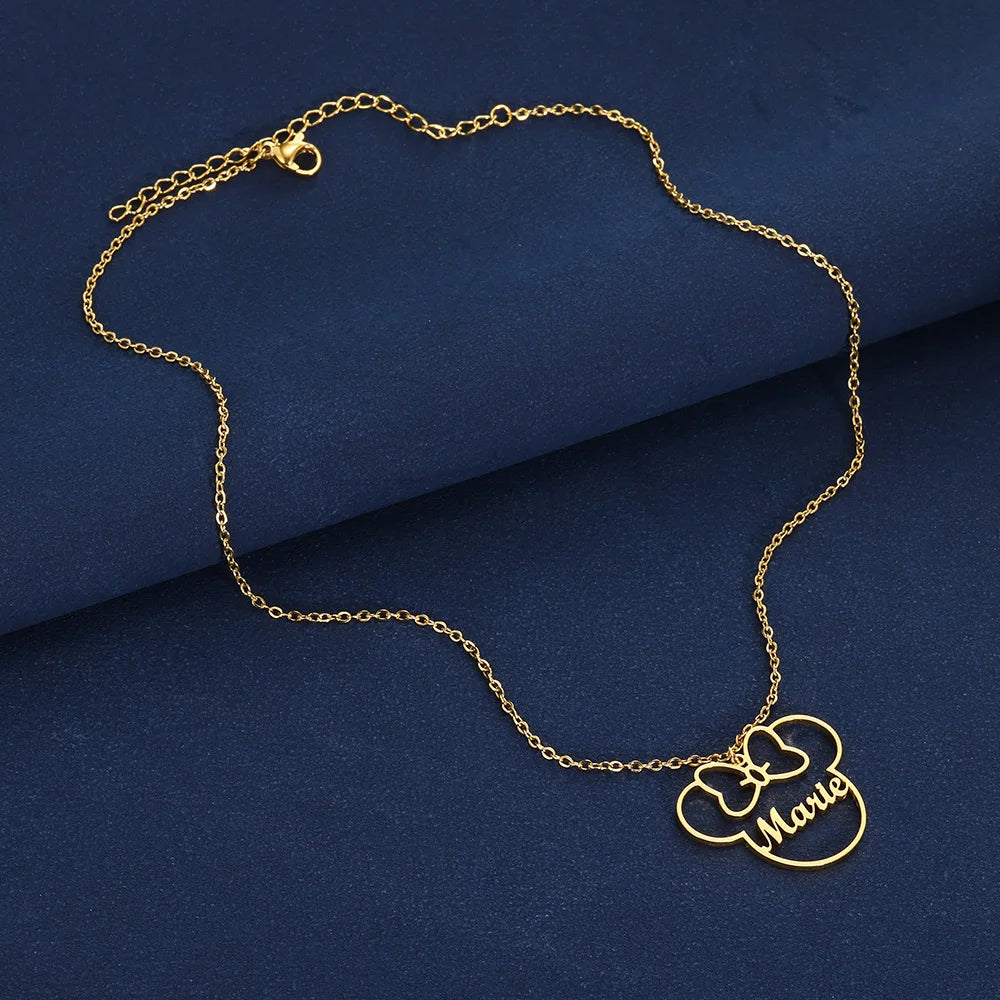 Custom Cute Cartoon Name Necklace Women Girl Gifts Stainless Steel Gold Color Anime Mouse Nameplate Pendant Necklace Jewelry