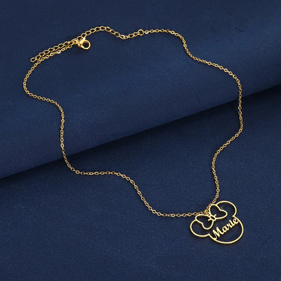 Custom Cute Cartoon Name Necklace Women Girl Gifts Stainless Steel Gold Color Anime Mouse Nameplate Pendant Necklace Jewelry