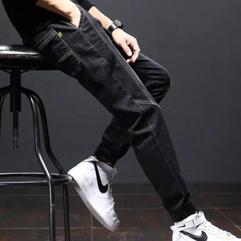 2024 Men Jeans mens fashion clothing Black Blue Cargo Jeans Men Streetwear Denim Jogger Pants Men Baggy Harem Jean Trousers