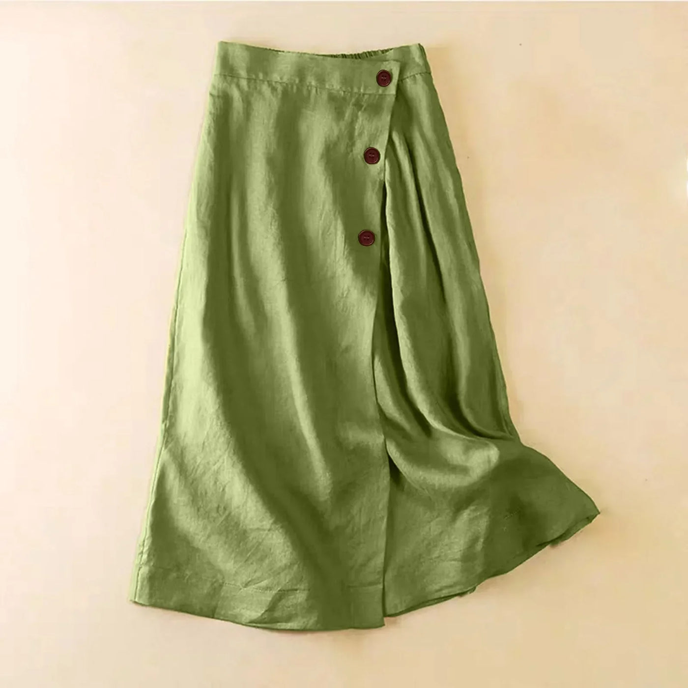 Women's Casual A-Line Skirt Summer Cotton and Linen Mid-Length Back Elastic Waist Button Large Swing Skirt Trendy Matching Skirt