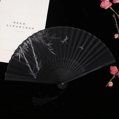 Hand Folding Fan BambooSilk Chinese Fan Hand Women Black Fan Summer Female Dance Hand Folding Fan Party Gift Hand Fans For Women