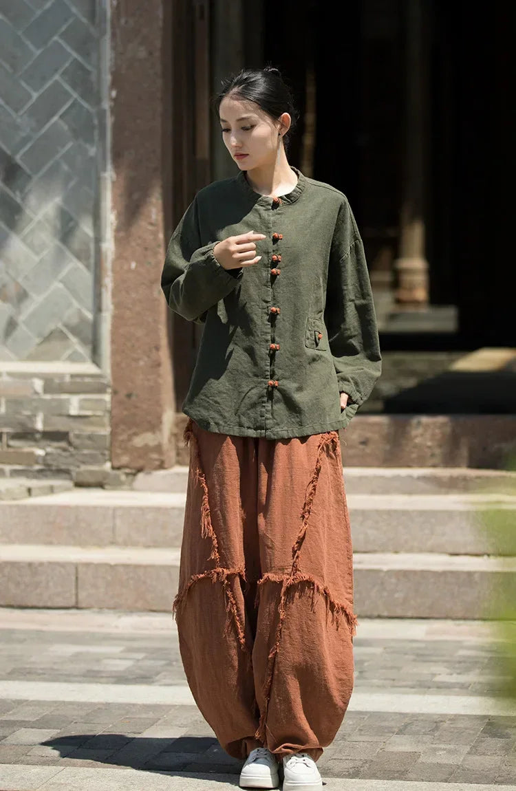 Women's Literary Vintage Ramie Linen Tops