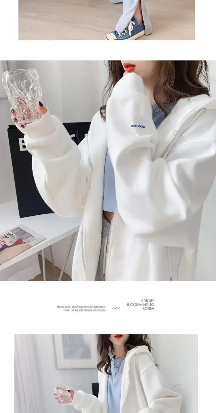 Casual Zip up Hooded Sweatshirt Candy Colour for Women Tops