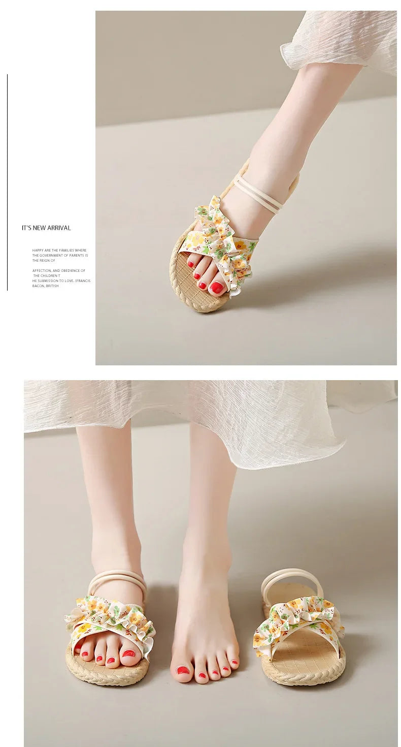 2025 New Floral Flip Flops for Women - Fashion Flat Sandals, Non-Slip Summer Slides for Beach/Outdoor, Trendy Ladies Casual Shoe