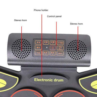 Electronic Drum Set With Drum Sticks Pedals Music Drums 9 Pad Roll-Up Drum Musical Electronic Drums Instrument For Kids Adults
