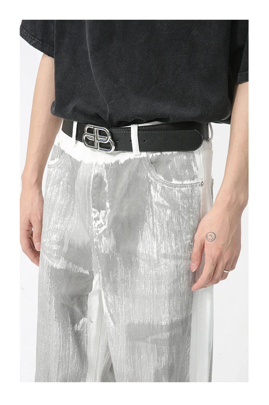 Men's White Baggy Jeans Dirty Printed Grunge Y2K Loose Straight Denim Pants Harajuku Oversized Streetwear Jeans Trousers Male