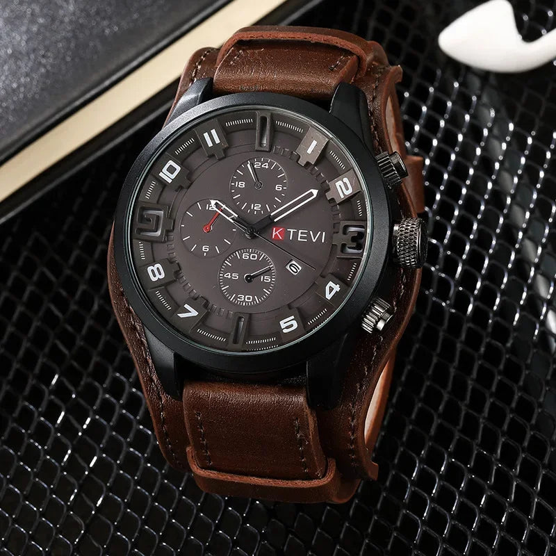 Original Men's Watches High-End Luxury Man Watch Leather Strap Date Business Quartz Watch Big Dial Military Tactical Wristwatch
