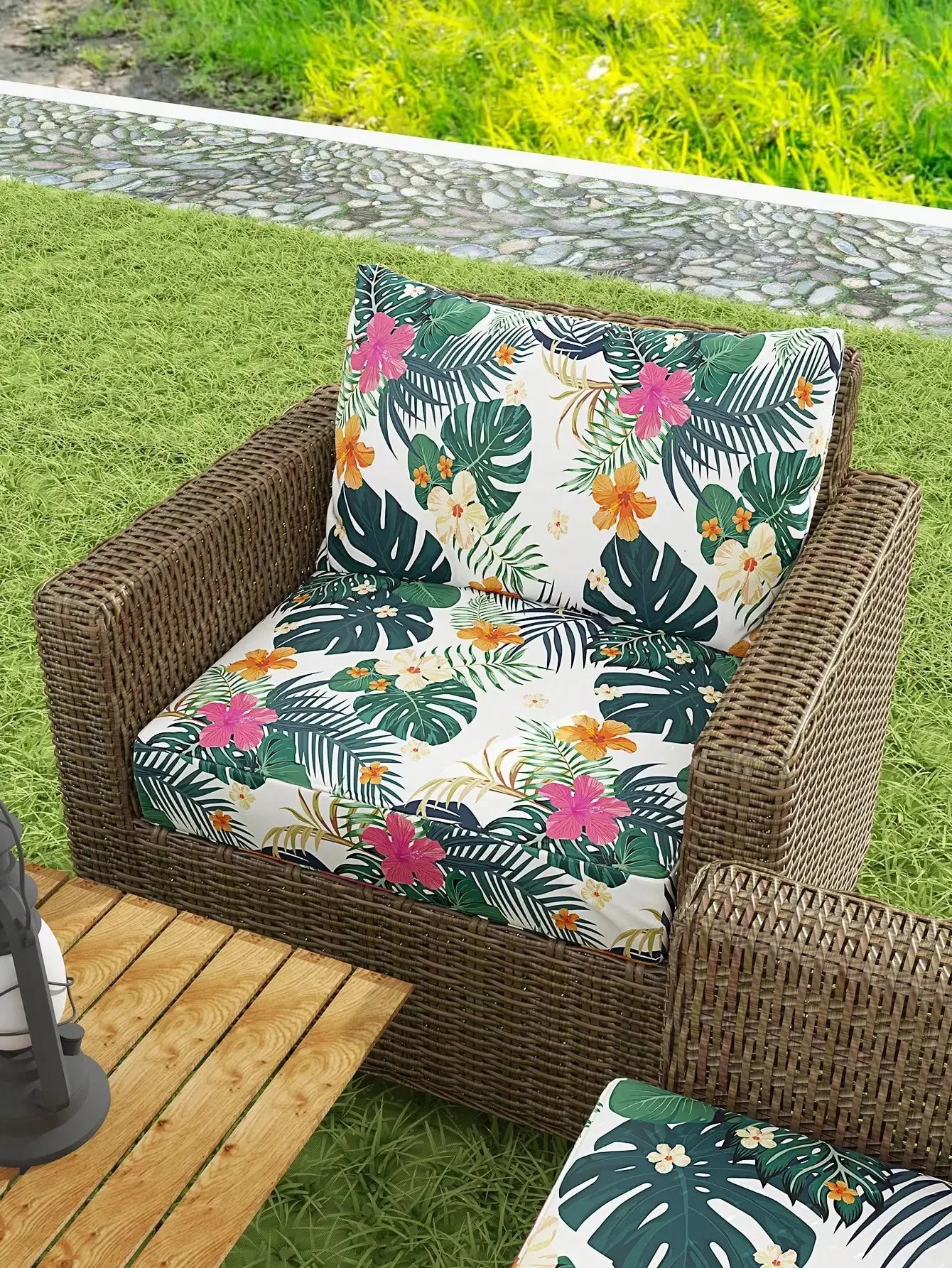 Outdoor Tropical Print Sofa Cushion Covers - Non-Slip Furniture Protectors, Replacement for Individual Seat Cushions