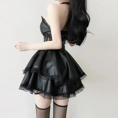 New French Black Party Dresses for Women Y2k Gothic Punk Sexy Sweet Girls Luxury Slim Fit Summer Chest Wrap Mini Skirts