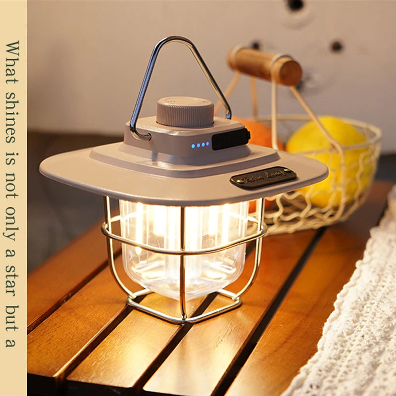 Led Camping Lantern Rechargeable Portable Outdoor Retro Hanging Lamp Stepless Dimming Camping Light Emergency Night Lamps