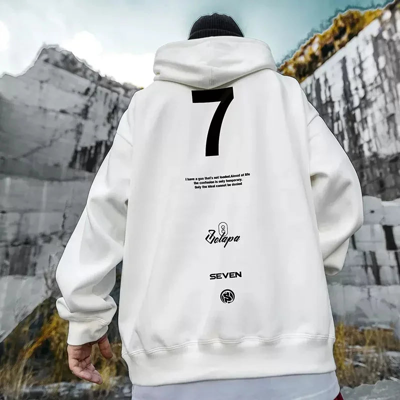 High Street Letter Print Hooded Hoodies Mens Front Pockets Baggy Casual Retro Pullover Sweatshirts Fleece Y2K Hoody Clothes