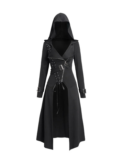 Women's Coats Punk Gothic Hooded Coat Plain Black Tops Trench
