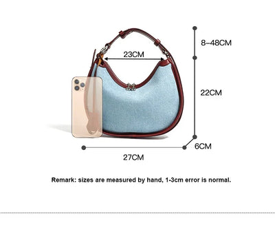 2024 New Women Bag Lady Fashion Half Moon Underarm Shoulder Bag Messenger Female Summer Soft Lightweight Denim Fabric Handbag