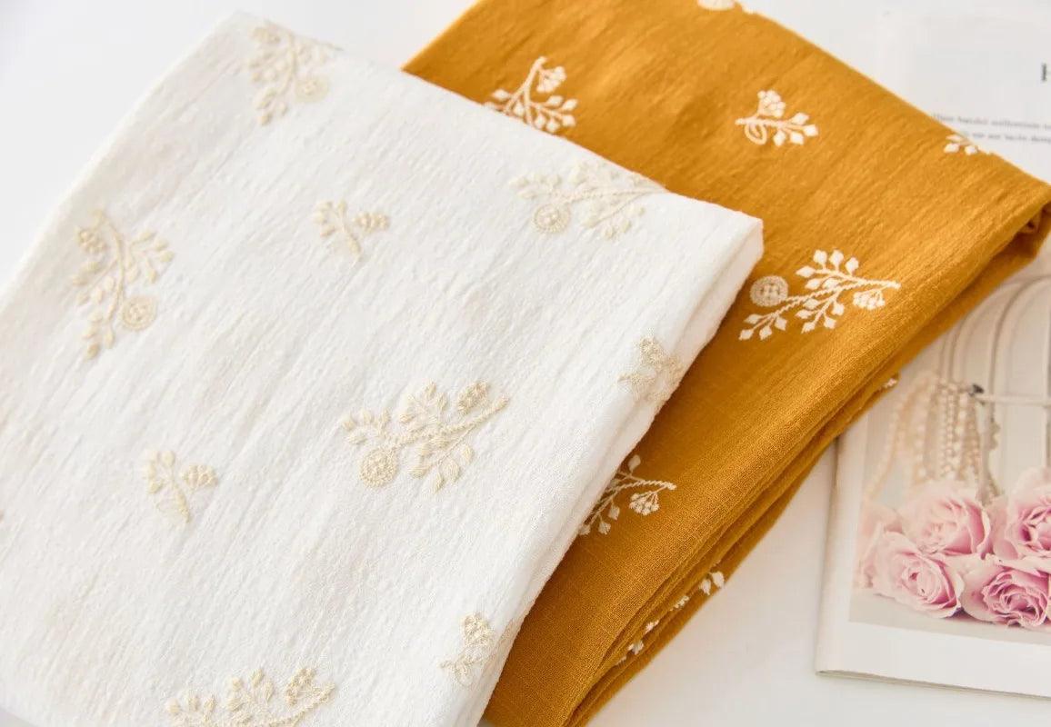 140x50cm embroidered slub cotton linen fabric clothing sewing diy women’s dress forest flower cloth