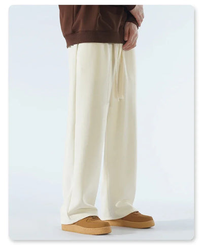 New Men's Casual Pants Wide Leg Straight 65% Cotton Fabric Outdoor Sweatpants Neutral High-quality Soft Long Baggy Trousers