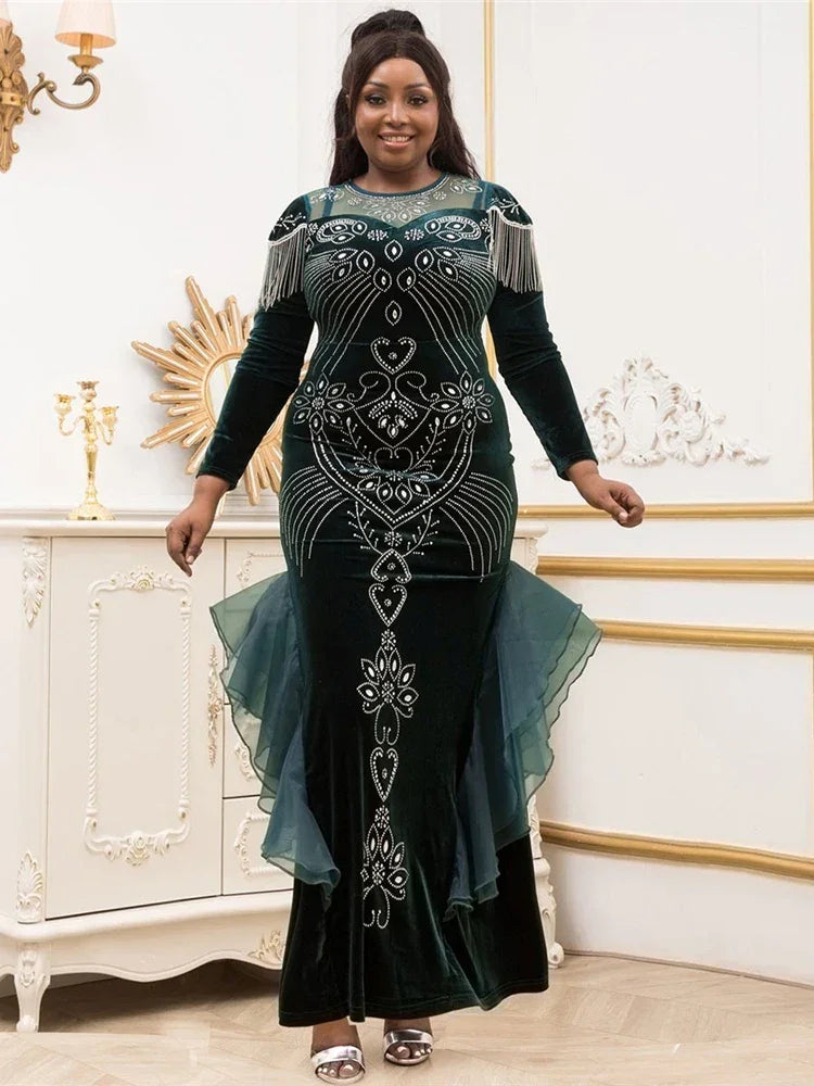 Luxury Velvet Dresses For Women Dubai Long Sleeve Abayas African Dashiki Crystal Robe 2025 Festival Outfit Wedding Party Gowns