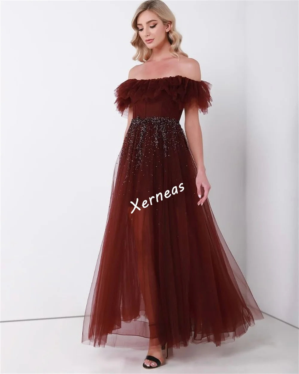 Customized Pleat Sequined Temperament A-line Off-the-shoulder Midi Dresses Bespoke Occasion Woman Elegant Party Wedding Evening