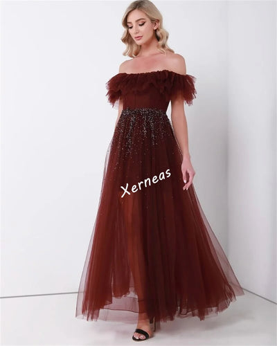 Customized Pleat Sequined Temperament A-line Off-the-shoulder Midi Dresses Bespoke Occasion Woman Elegant Party Wedding Evening