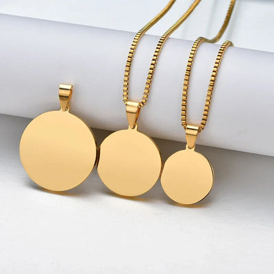 Sifisrri Engrave Picture Necklace Personalized Stainless Steel Jewelry For Women Men Customized Round Pendant Family Text Gift