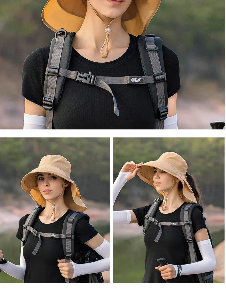 Summer Hat Women Outdoor UV Anti Neck Protection Sun Visor men Fishing Hiking Wide Brim Shawl Sunscreen Ponytail Cap undefine