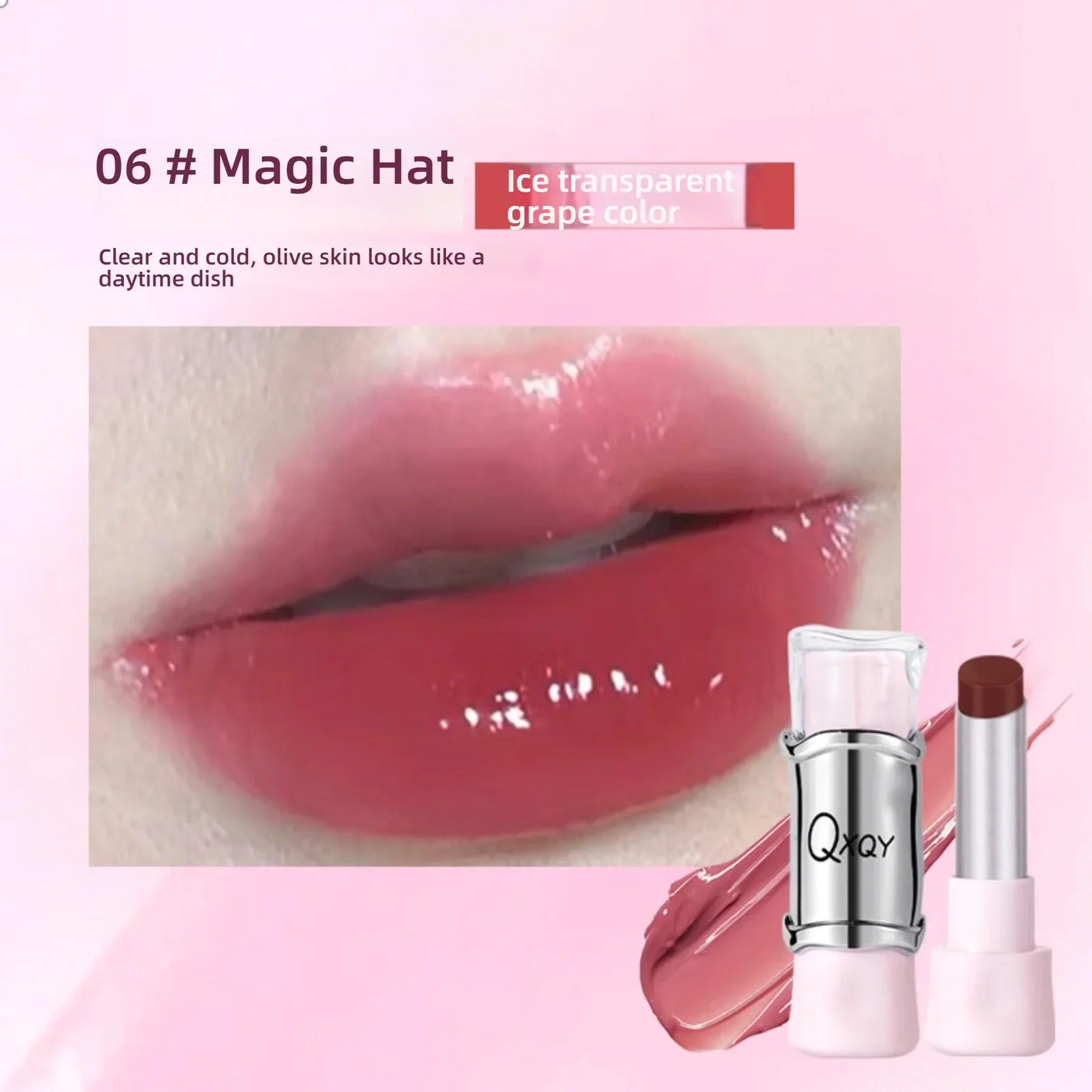 QXQY GLOSSY JELLY LIPSTICK - Mirror Shine, Moisturizing & Long Lasting, Nude Lip Gloss for Plump Brightening Lips (No Makeup Loo