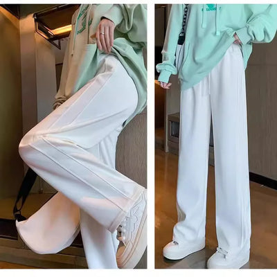 Narrow Version of Wide-leg Pants for Women in Spring Autumn High Waist Drooping Slim Casual Straight American Sports Twill