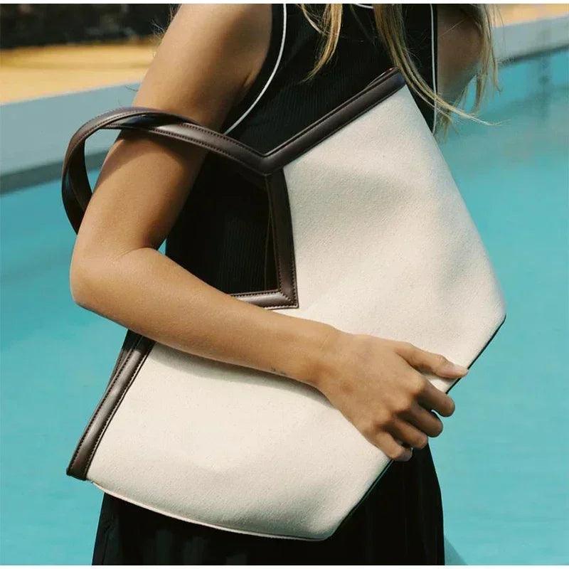 Fashion brand designer tote bags light luxury high-end v-shaped handbag simple versatile canvas bag large capacity