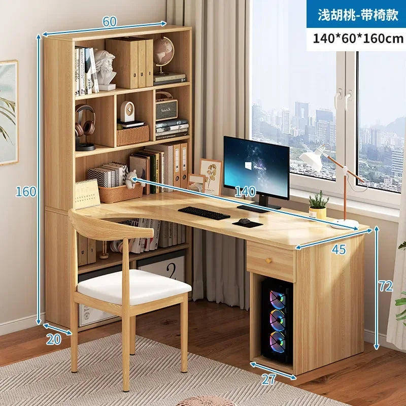 Computer Desk L Shaped Lap Table 55'' Office Desk with 3 Drawers and Bookshelf, L Shaped Large Corner Desk with Storage Shelves