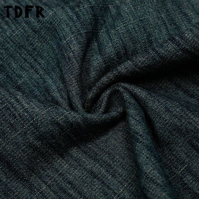 Retro Jacquard Denim Shorts Mens Pocket Summer Streetwear Washed Distressed Loose Wide Leg Short Jeans Men