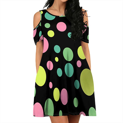 Women's Black Dress with Pink Dots S-3XL