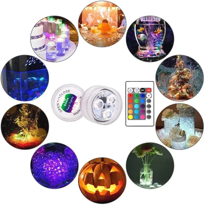 Remote Control CoSubmersible 3 LED Underwater Light With Battery RGB Night Light For Fish Tank Swimming Pool Wedding Party Lamp