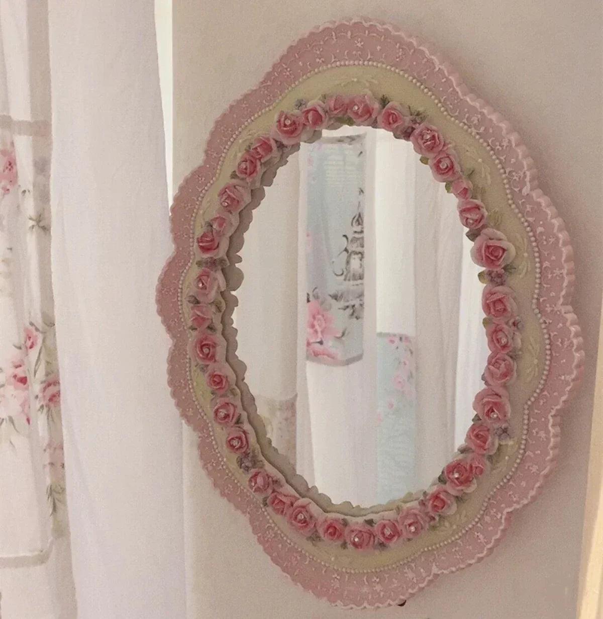 Stand desktop mirror large home decoration elegant environmentally pink vintage baroque wall-mounted for bedroom