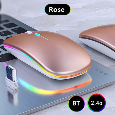 Wireless Mouse Bluetooth-Compatible Gaming Mouse (Dual Mode:BT+2.4Ghz) Ergonomic Rechargeable Mice for PC/Laptop/Macbook  ﻿