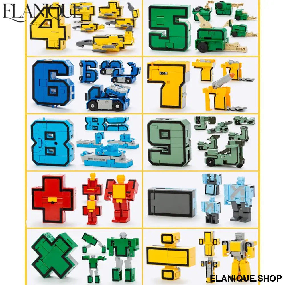 DIY Creative Building Blocks Educational Toys Assembling Action Figure Transformation Number Robot Deformation Robot Toy for Kid
