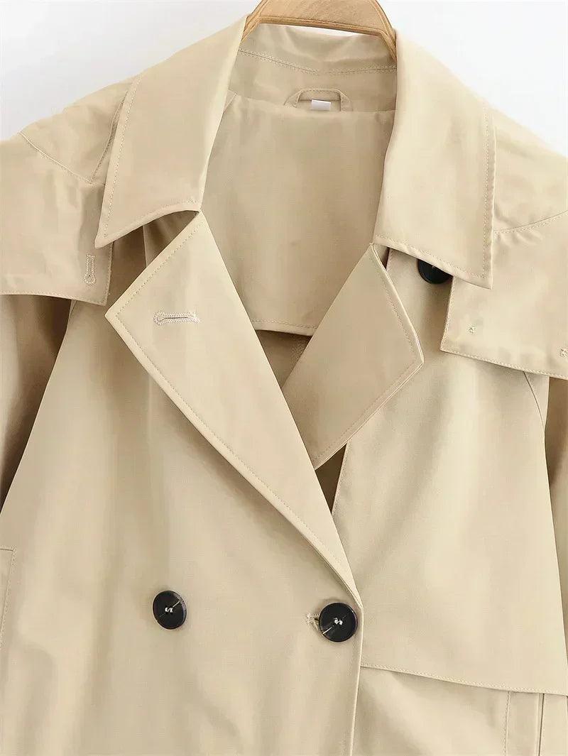 Fashionable khaki short hooded women’s summer jacket casual and versatile